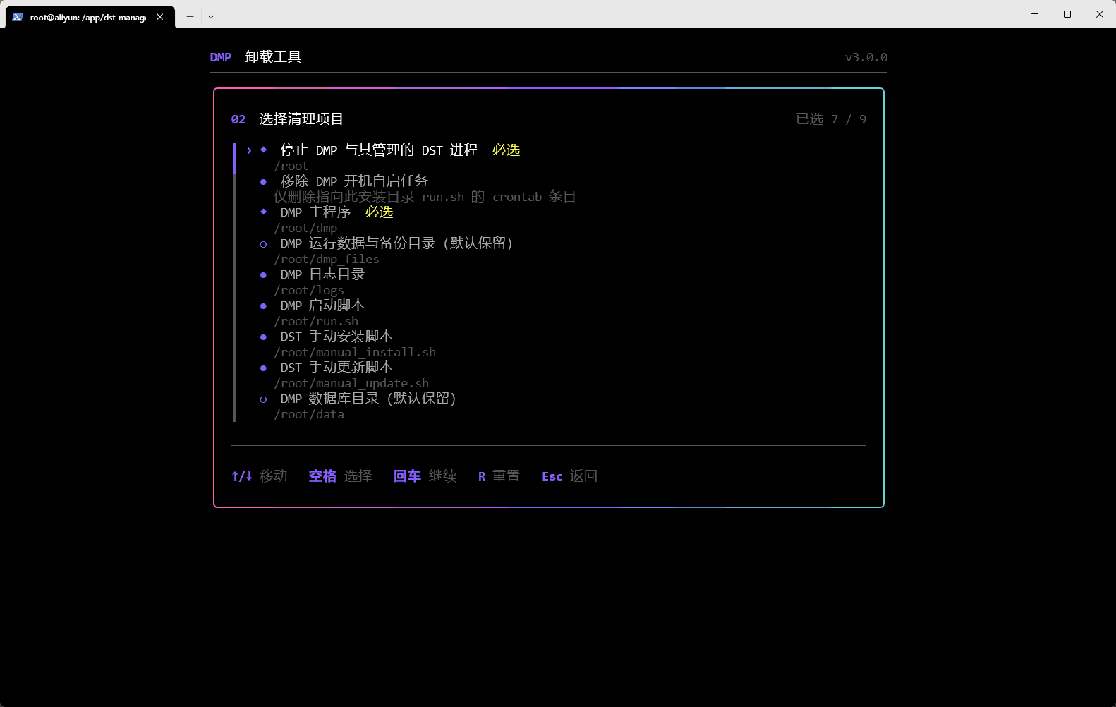 选择清理项目
